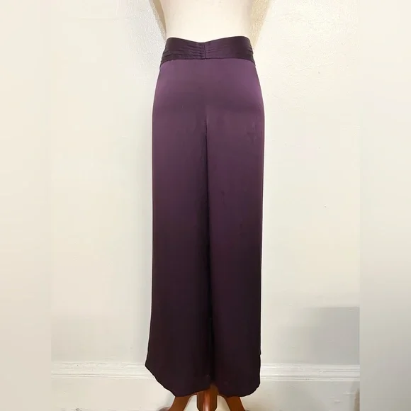 JOSIE NATORI Purple Silk Pants With Pleated Waistband - Picture 1 of 5